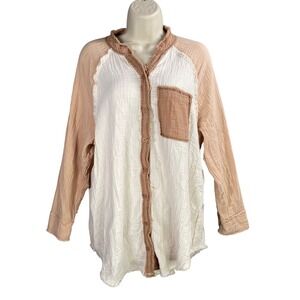 Aerie Gauze Shirt Button Down Womens‎ Small Oversized Boho Chic Beach Colorblock